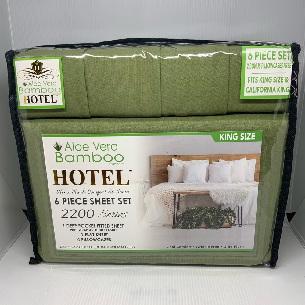 King Sheet Set Bamboo Hotel Brand 6pc Deep Pockets Wrinkle Free Green